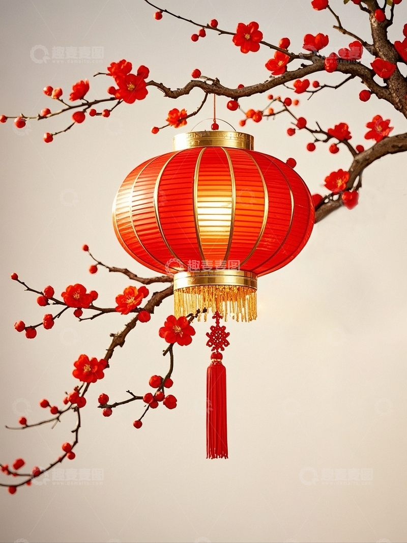 高清大图下载【趣麦麦图】中国新年灯笼梅花背景3
