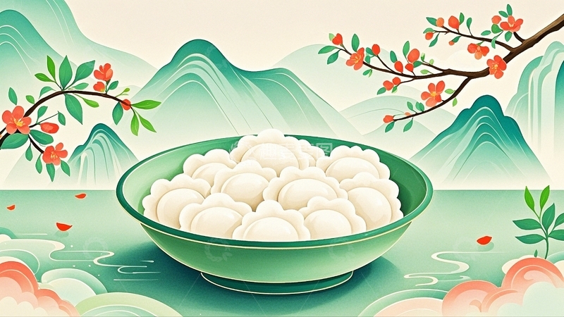 高清大图下载【趣麦麦图】中国风插画立冬饺子