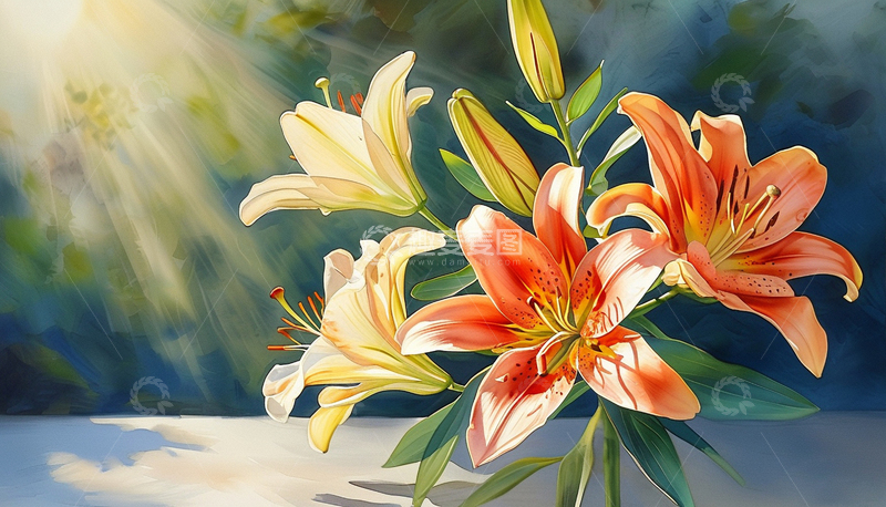 高清大图下载【趣麦麦图】绿色植物百合展台1