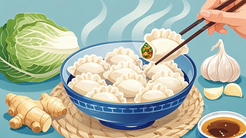 高清大图下载【趣麦麦图】国潮插画冬至饺子