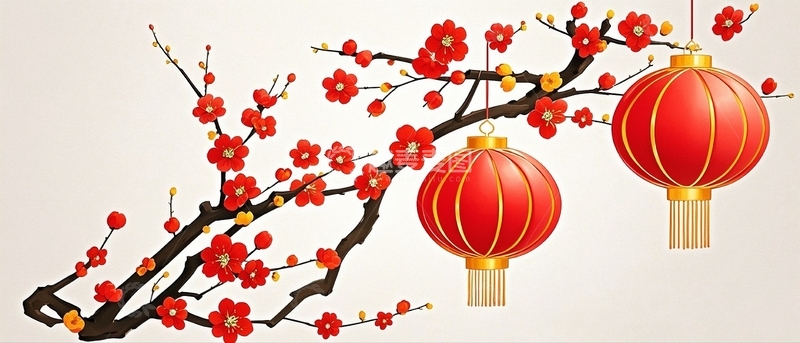 高清大图下载【趣麦麦图】中国新年灯笼梅花背景2