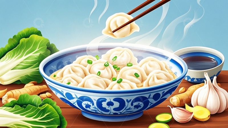 高清大图下载【趣麦麦图】国潮插画冬至饺子1