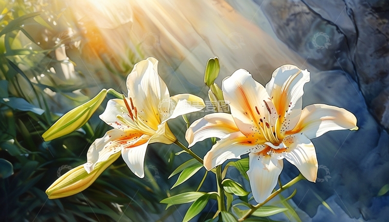 高清大图下载【趣麦麦图】绿色植物百合背景2