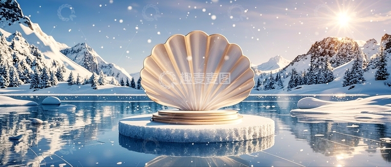 高清大图下载【趣麦麦图】蓝色贝壳产品展台1