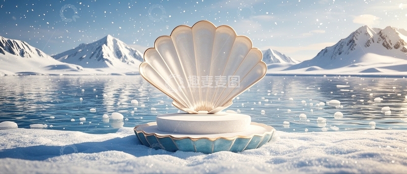 高清大图下载【趣麦麦图】蓝色贝壳产品展台2