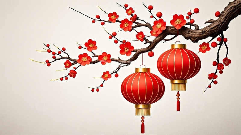 高清大图下载【趣麦麦图】中国新年灯笼梅花背景1
