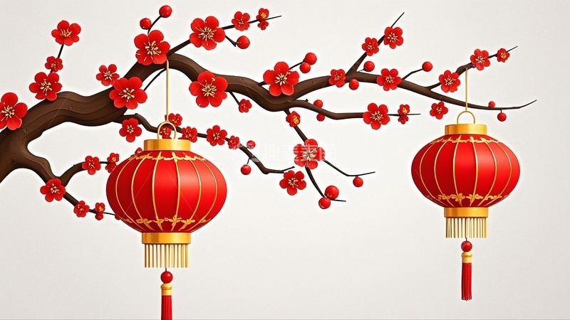 高清大图下载【趣麦麦图】中国新年灯笼梅花背景4