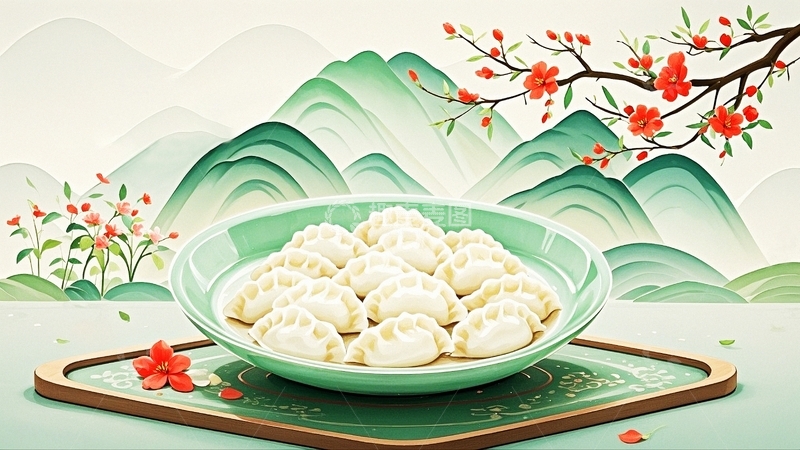 高清大图下载【趣麦麦图】中国风插画立冬饺子5