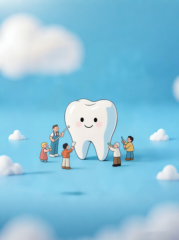 牙科广告图大牙齿迷你小人维护牙齿