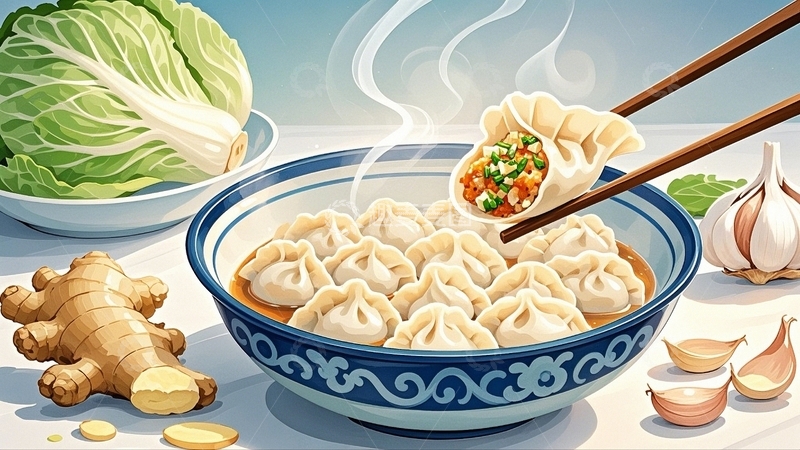 高清大图下载【趣麦麦图】国潮插画冬至饺子2