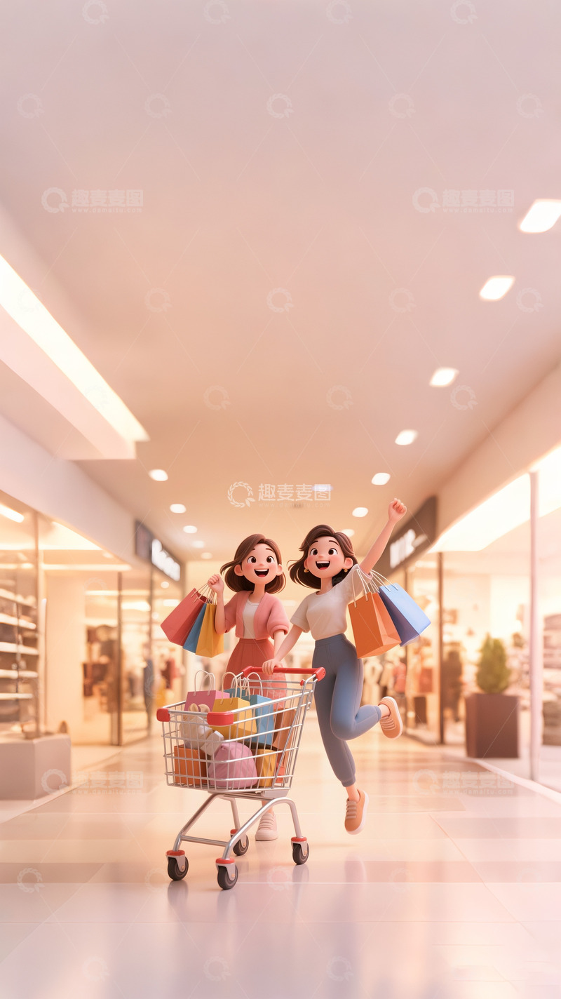 高清大图下载【趣麦麦图】618电商购物狂欢的女孩3D渲染14