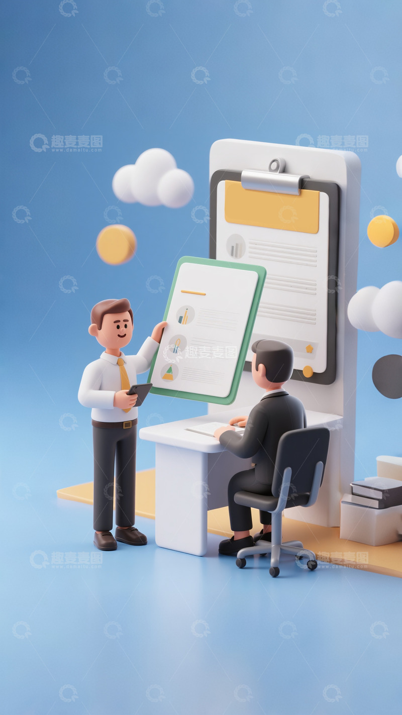 高清大图下载【趣麦麦图】招聘应聘商务人员白领3D渲染人物6