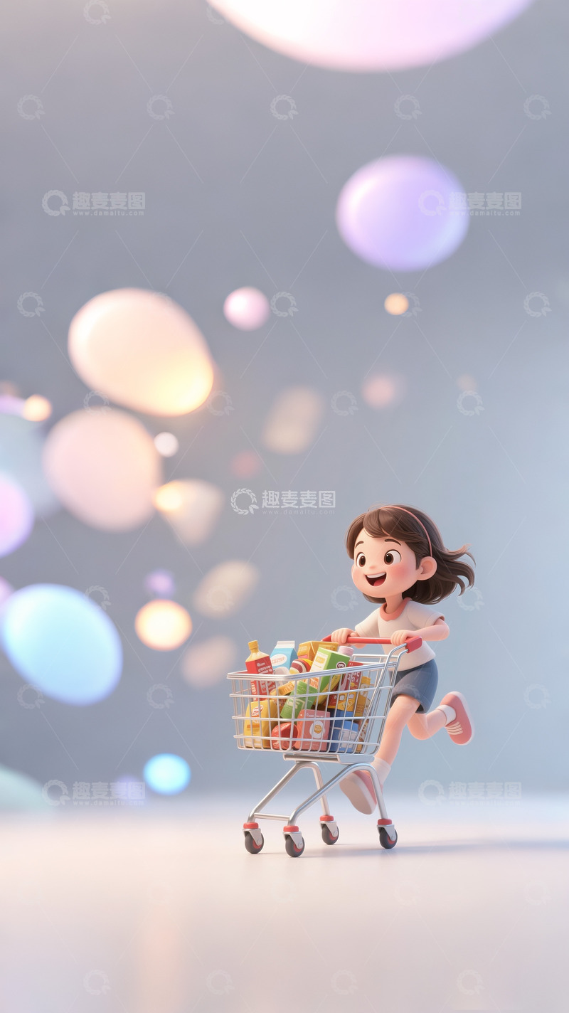 高清大图下载【趣麦麦图】618电商购物狂欢的女孩3D渲染10