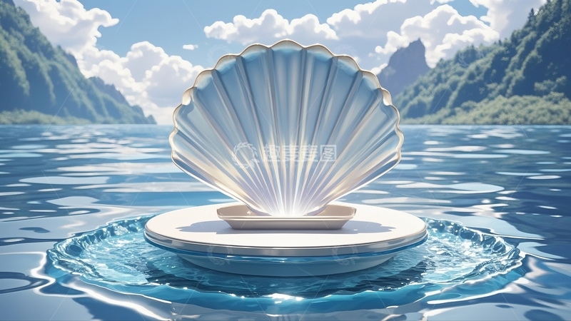 高清大图下载【趣麦麦图】蓝色贝壳产品展台10