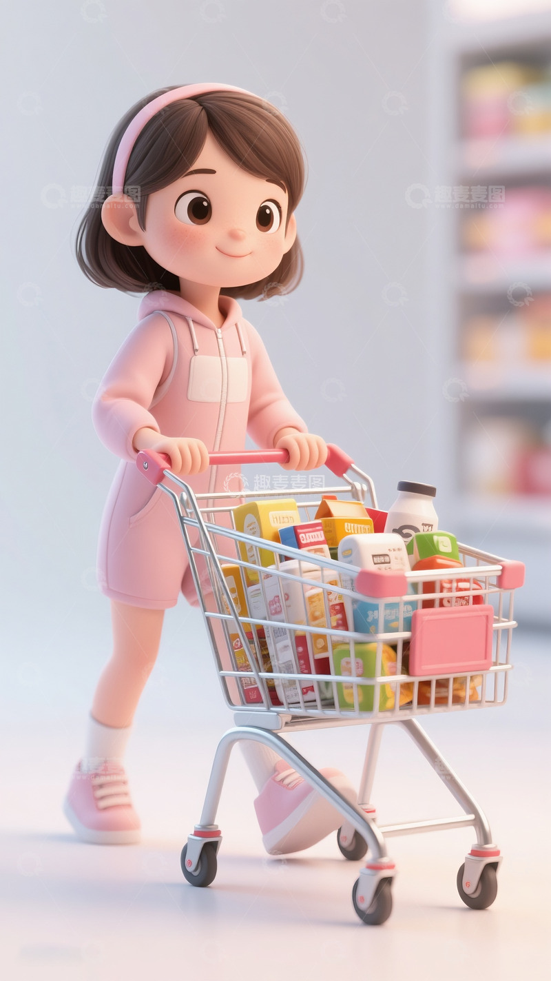 高清大图下载【趣麦麦图】618电商购物狂欢的女孩3D渲染12