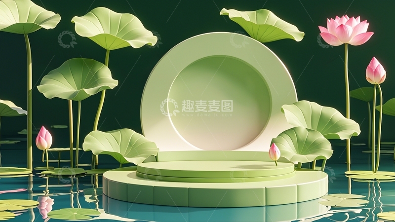 高清大图下载【趣麦麦图】绿色荷叶荷花背景