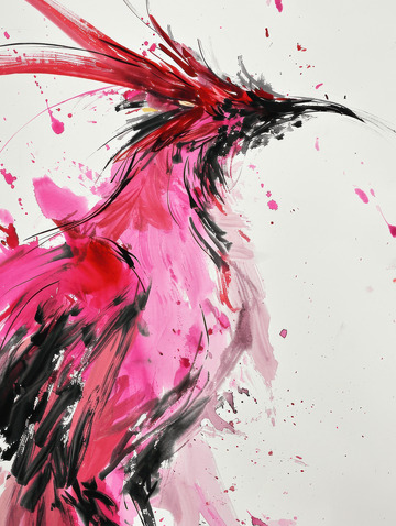 红色粉色水墨凤凰AI插画壁纸背景图片素材1