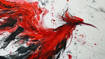 红色粉色水墨凤凰AI插画壁纸背景图片素材