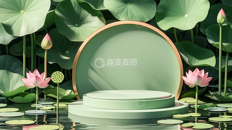 高清大图下载【趣麦麦图】绿色荷叶荷花背景4