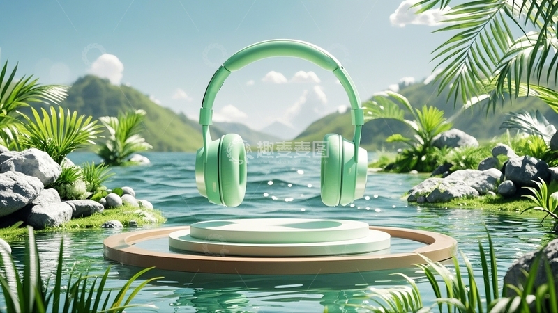 高清大图下载【趣麦麦图】绿色自然耳机音乐节背景