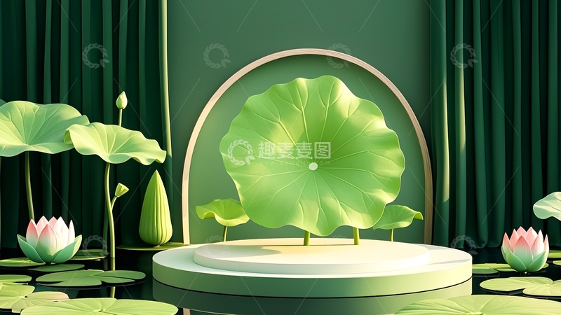高清大图下载【趣麦麦图】绿色荷叶荷花背景8