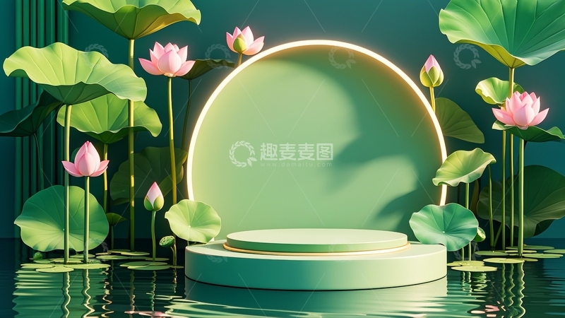 高清大图下载【趣麦麦图】绿色荷叶荷花背景6