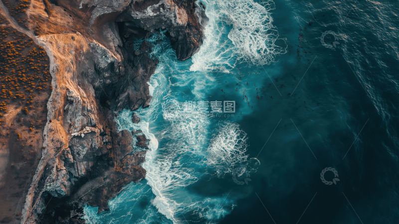 高清大图下载【趣麦麦图】波涛汹涌的大海海浪场景AI插画壁纸背景图