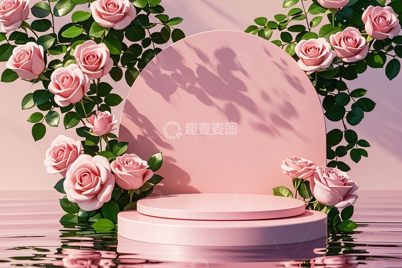 高清大图下载【趣麦麦图】粉色鲜花展台背景