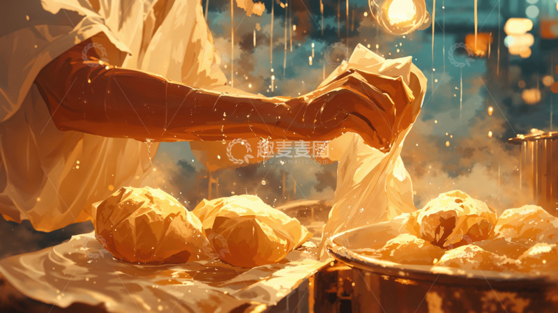 高清大图下载【趣麦麦图】人物手势场景场景AI插画壁纸背景图片素材1