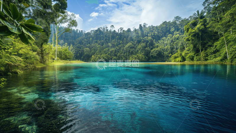 高清大图下载【趣麦麦图】山河湖泊自然场景AI插画壁纸背景图片素材1
