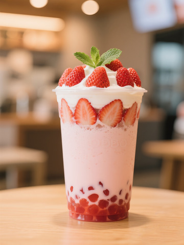 草莓啵啵奶茶奶茶店饮料饮品奶茶2