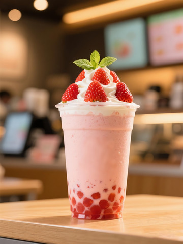草莓啵啵奶茶奶茶店饮料饮品奶茶3
