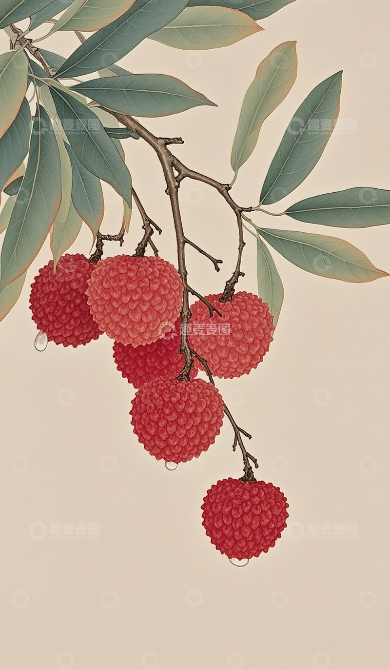 高清大图下载【趣麦麦图】荔枝工笔画2