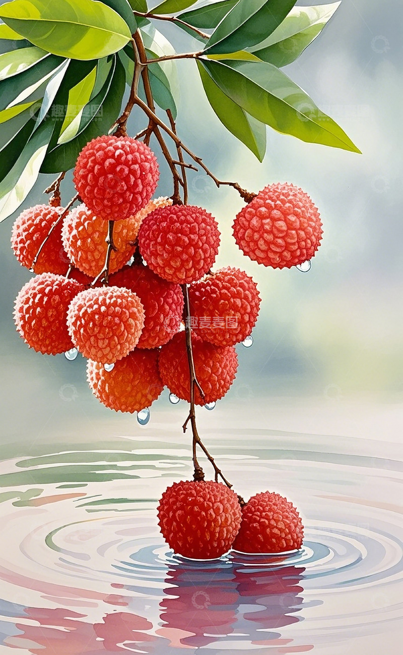 高清大图下载【趣麦麦图】荔枝水彩插画1