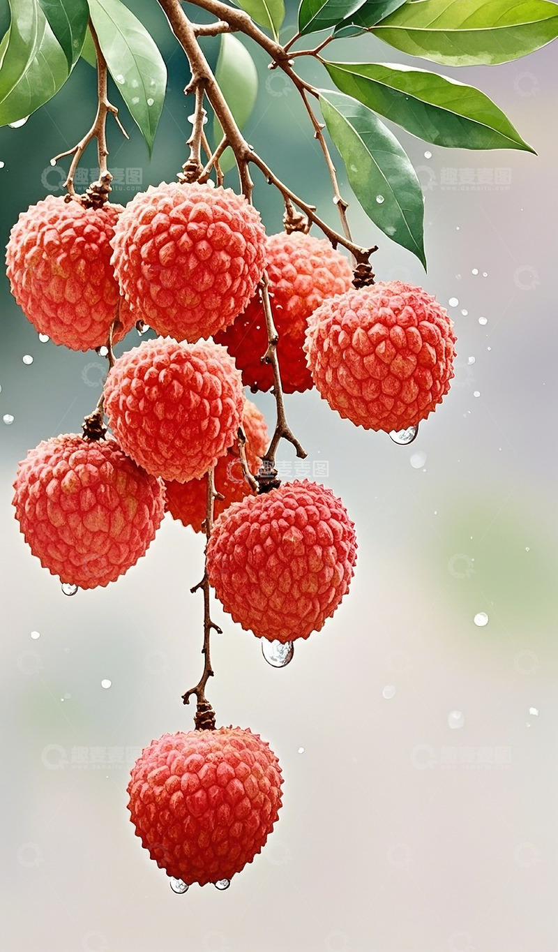 高清大图下载【趣麦麦图】荔枝水彩插画2