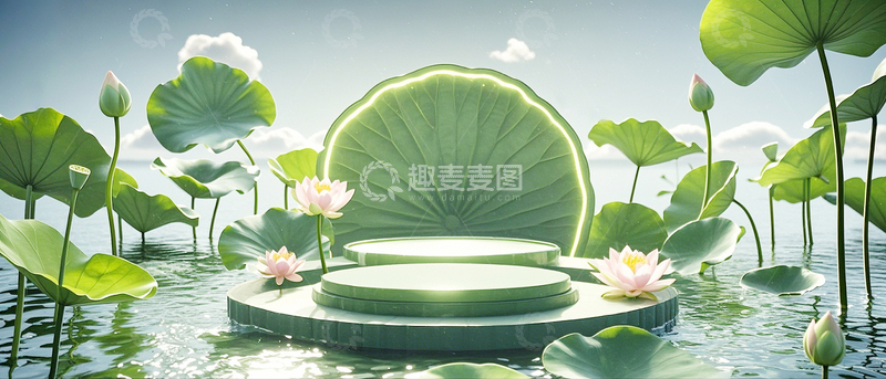 高清大图下载【趣麦麦图】绿色荷叶荷花背景11