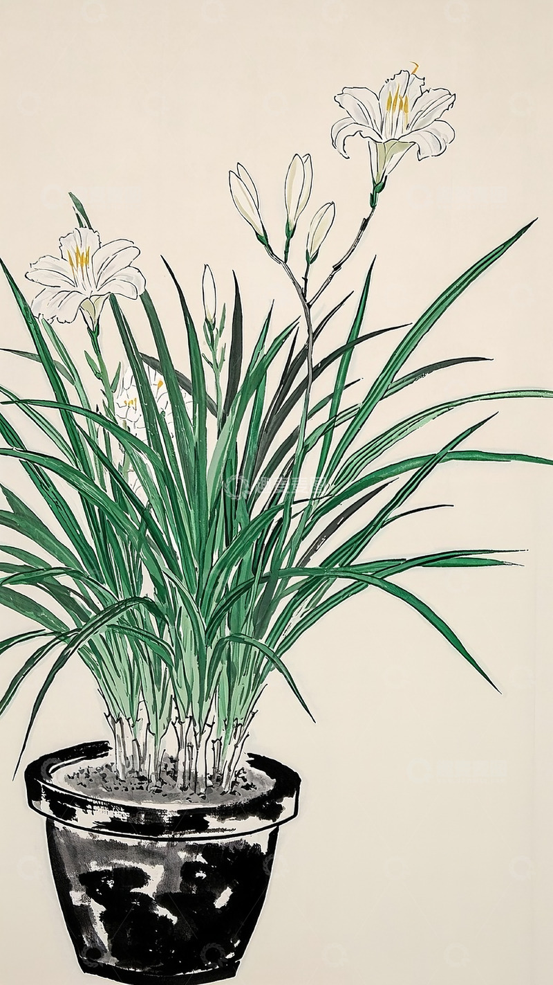 高清大图下载【趣麦麦图】萱草花工笔画2
