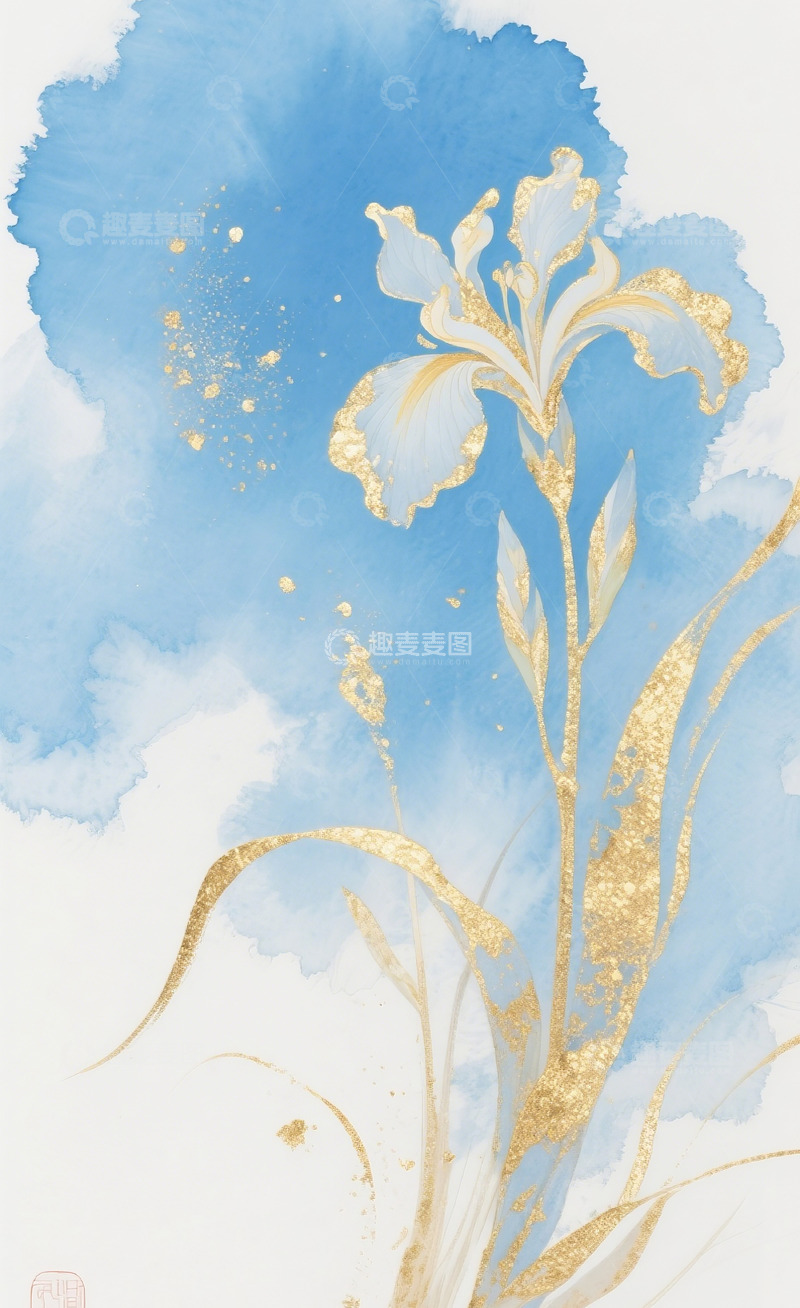 高清大图下载【趣麦麦图】金箔岩彩萱草花6