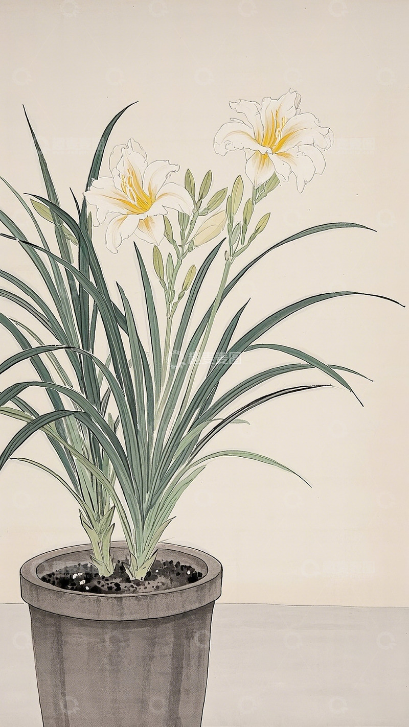 高清大图下载【趣麦麦图】萱草花工笔画3