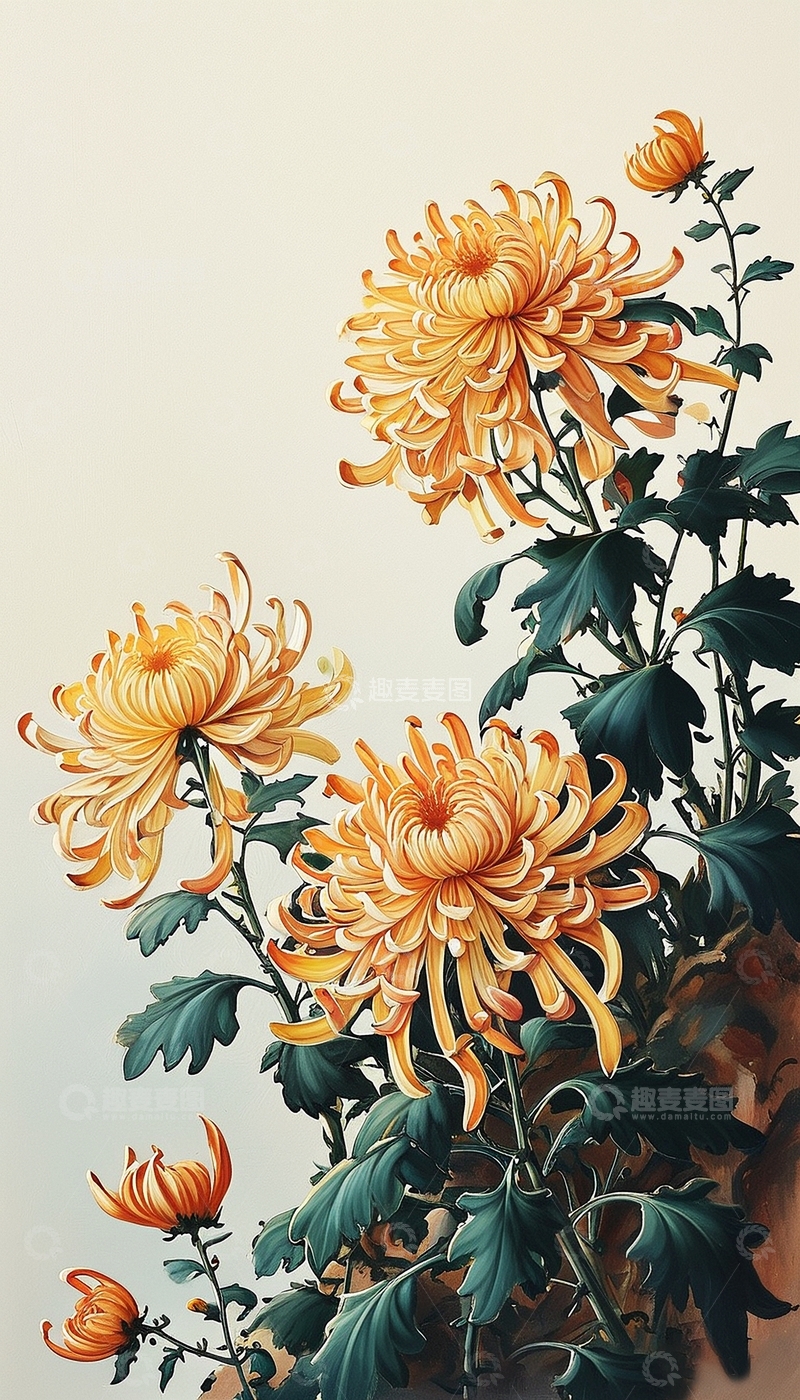 高清大图下载【趣麦麦图】国潮插画菊花7