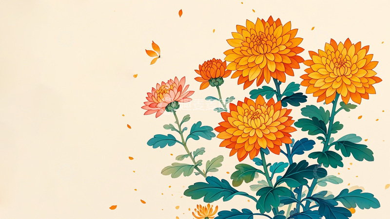 高清大图下载【趣麦麦图】国潮插画菊花6