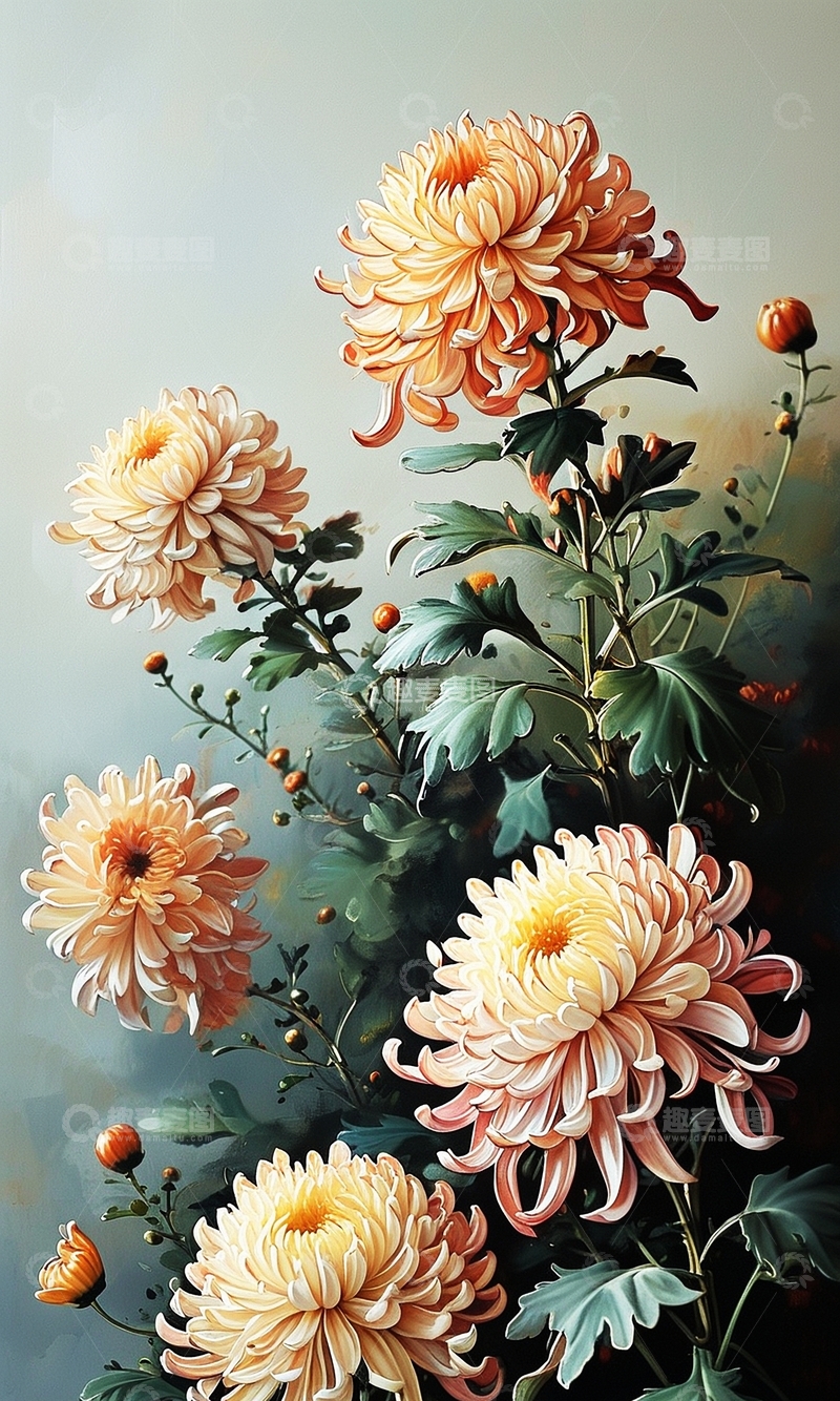 高清大图下载【趣麦麦图】国潮插画菊花17