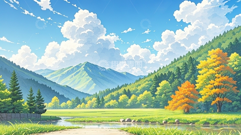 高清大图下载【趣麦麦图】绿色风景背景1