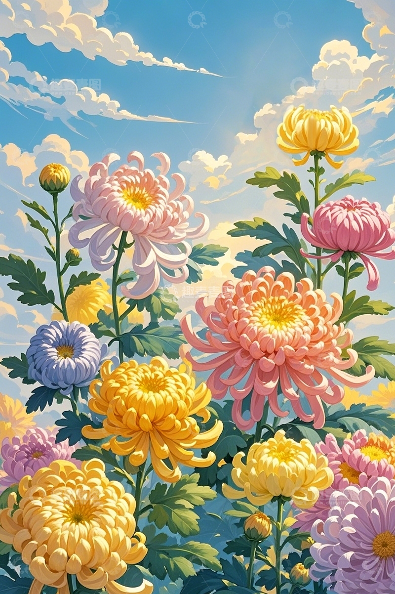 高清大图下载【趣麦麦图】国潮插画菊花14