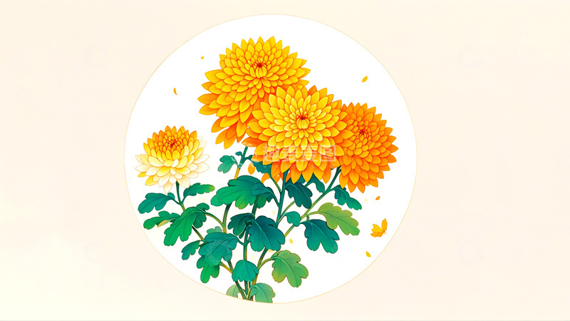 高清大图下载【趣麦麦图】国潮插画菊花8
