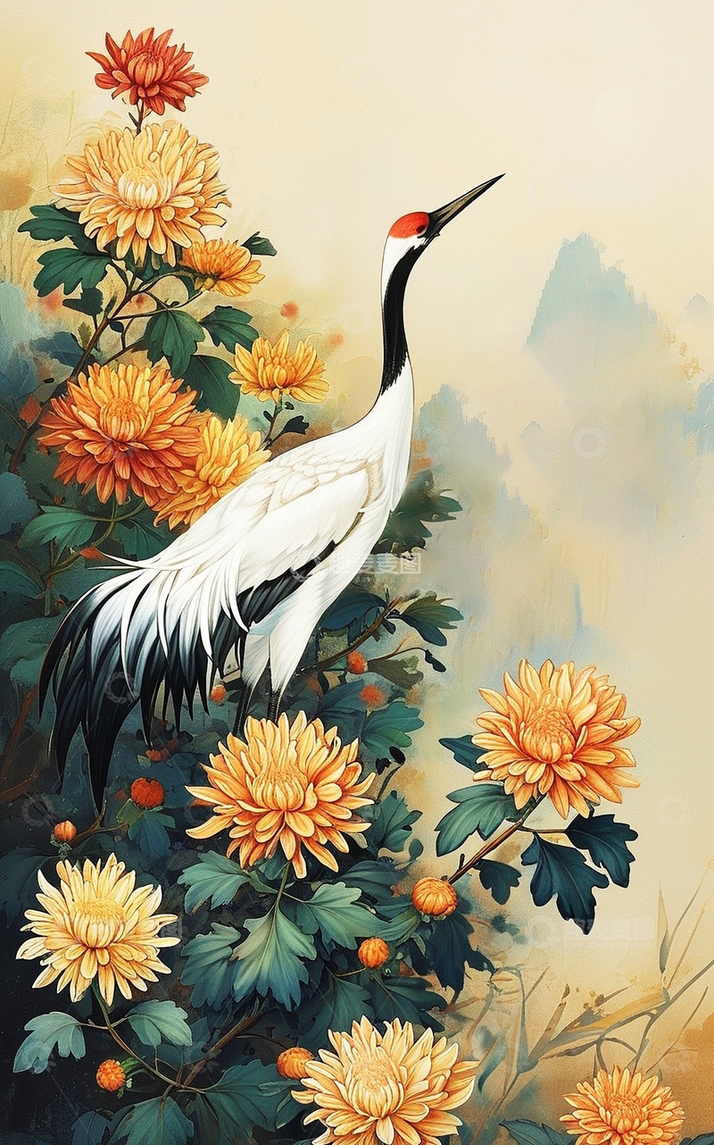 高清大图下载【趣麦麦图】国潮插画菊花2