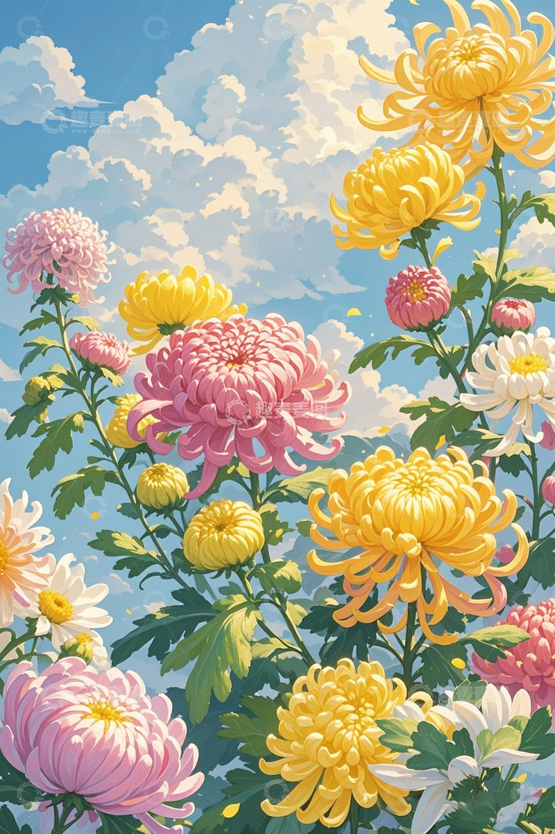 高清大图下载【趣麦麦图】国潮插画菊花15