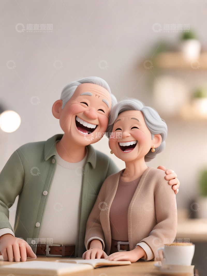 高清大图下载【趣麦麦图】牙科广告人物设计老人夫妻欢乐大笑3