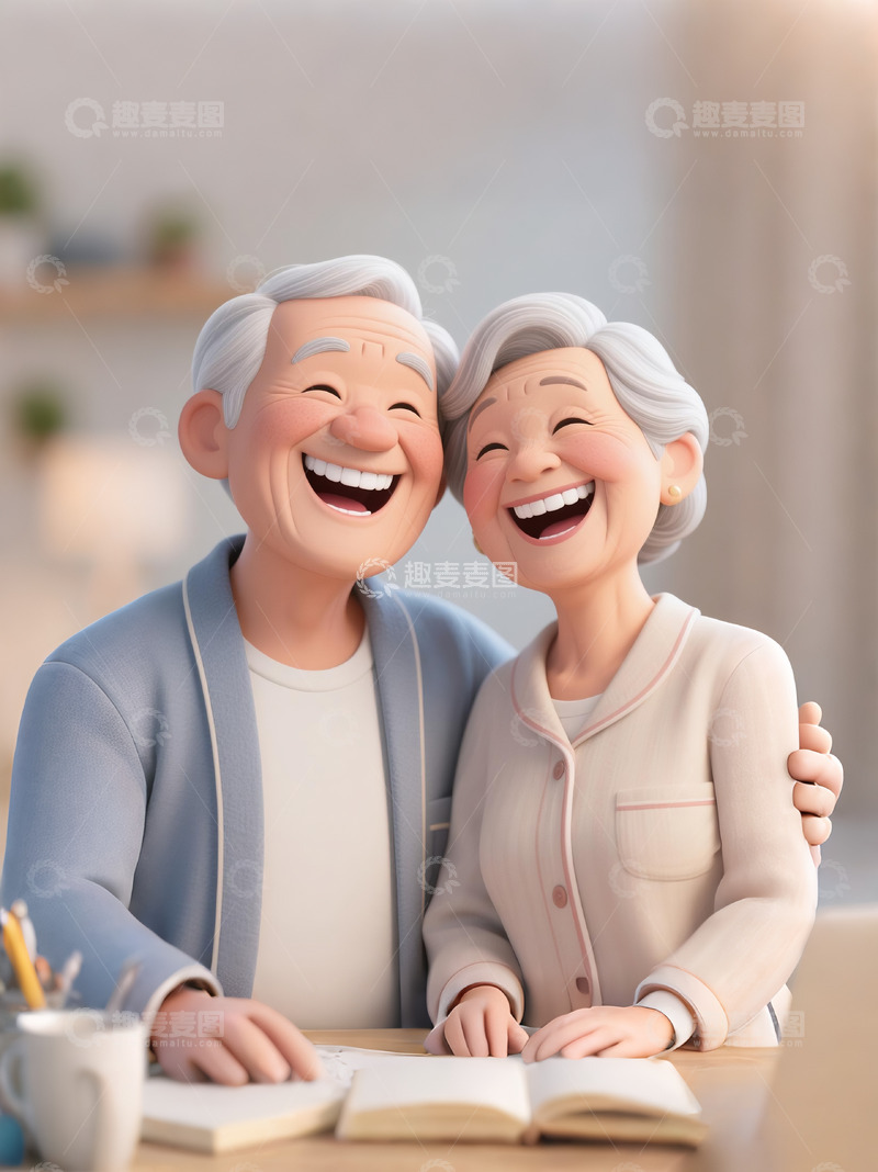 高清大图下载【趣麦麦图】牙科广告人物设计老人夫妻欢乐大笑6