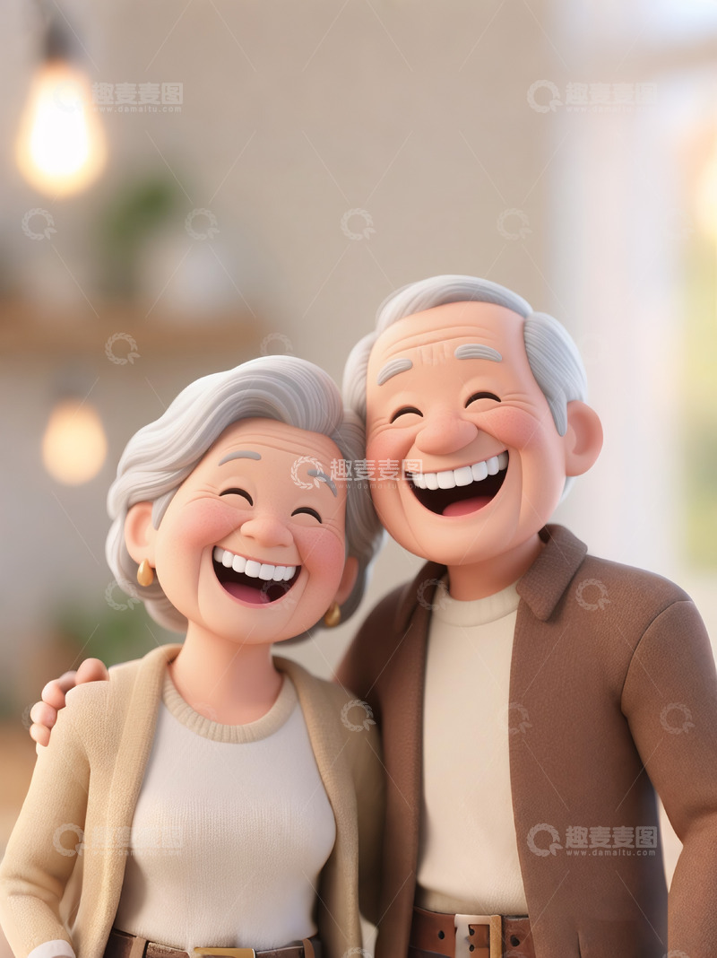 高清大图下载【趣麦麦图】牙科广告人物设计老人夫妻欢乐大笑5